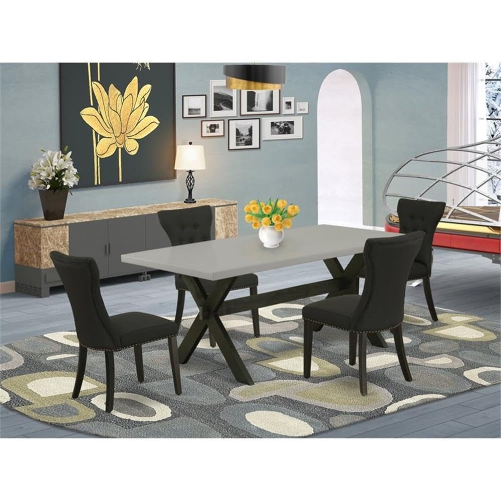 East West Furniture X697Ga124-5 5 Piece Dining Room Furniture Set Includes A Rectangle Dining Table With X-Legs And 4 Black Linen Fabric Upholstered Chairs, 40X72 Inch, Multi-Color